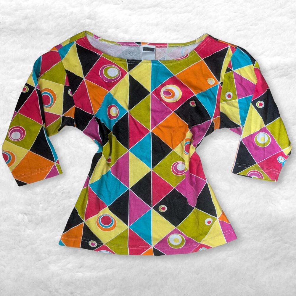 rare vintage jetz colorful geometric 3/4 sleeve top